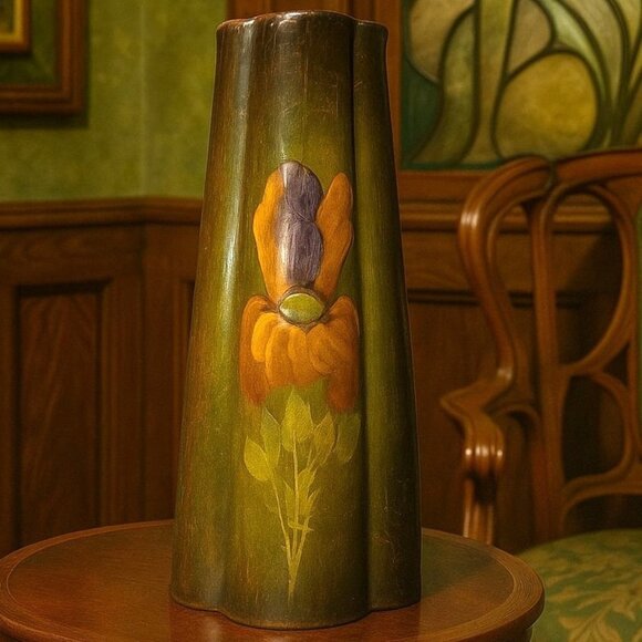 Weller Louwelsa Pottery Fluted Vase Floral Hand Painted 1900 Antique Art Nouveau - Picture 1 of 16